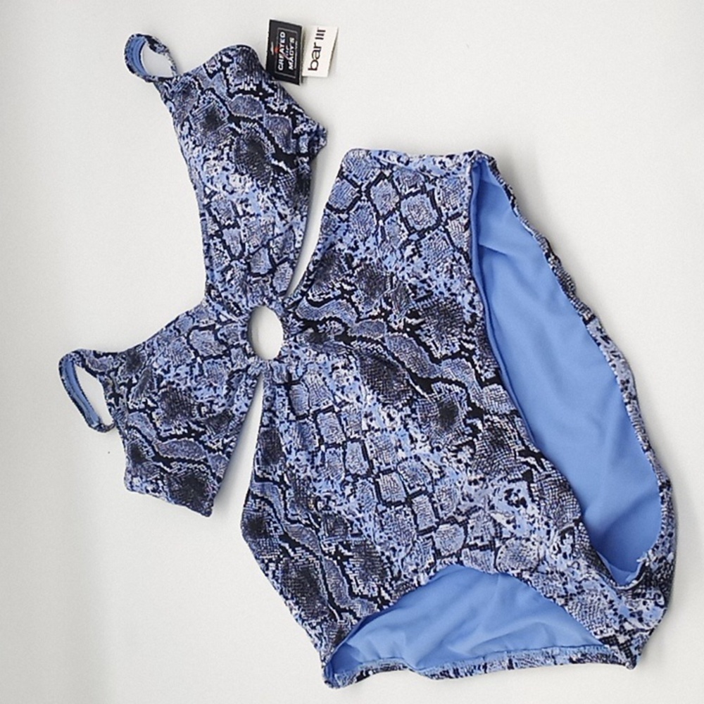 Bar III Periwinkle Allure Printed Ring Monokini One-Piece Swimsuit Blue L